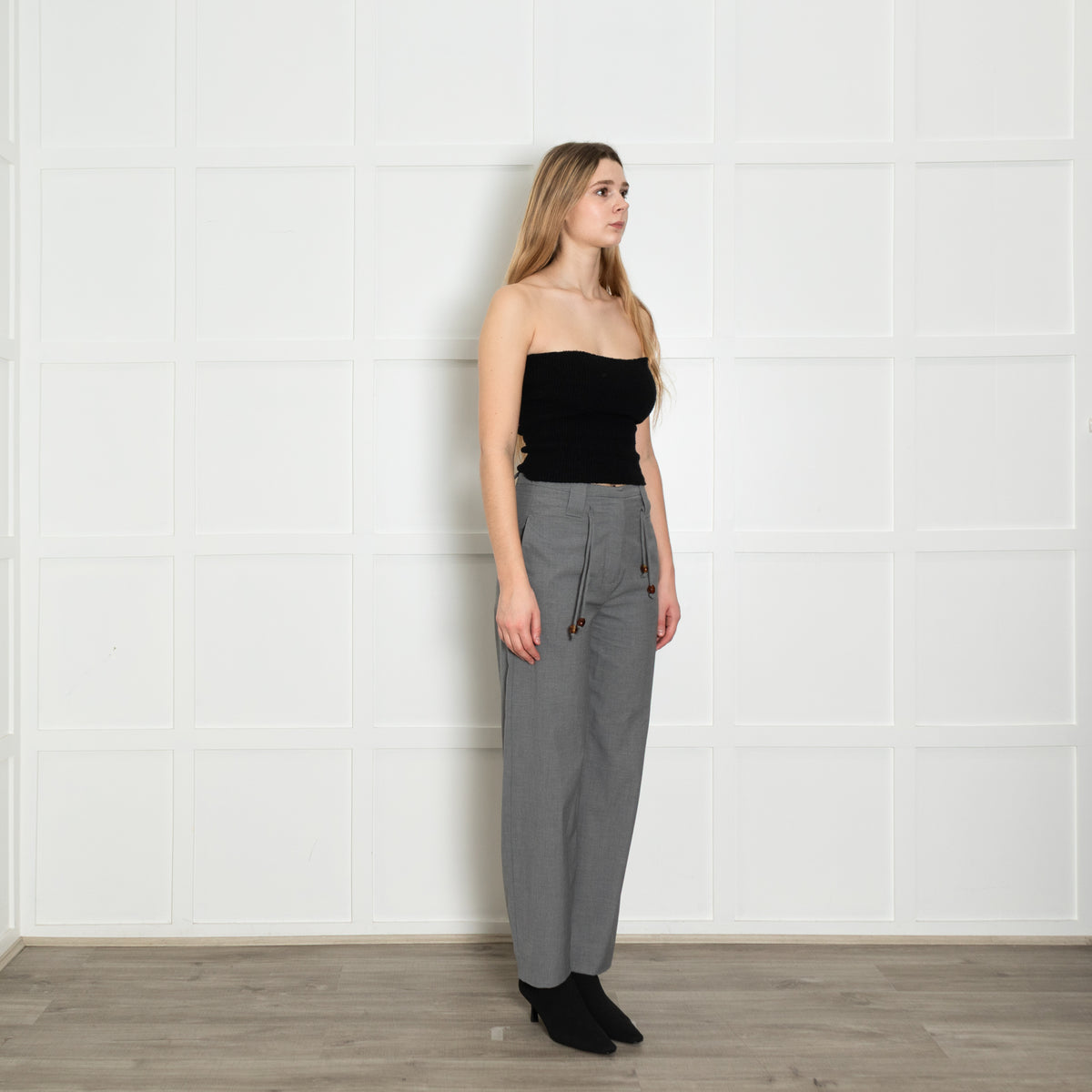 Ganni Pale Grey Fine Wool Draw String Trousers