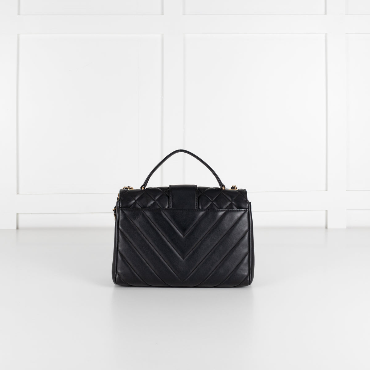Chanel Black Lambskin Leather Top Handle Flap Bag