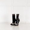 Fendi Black Cream Pearl Fabric Stripe Heeled Ankle Boots