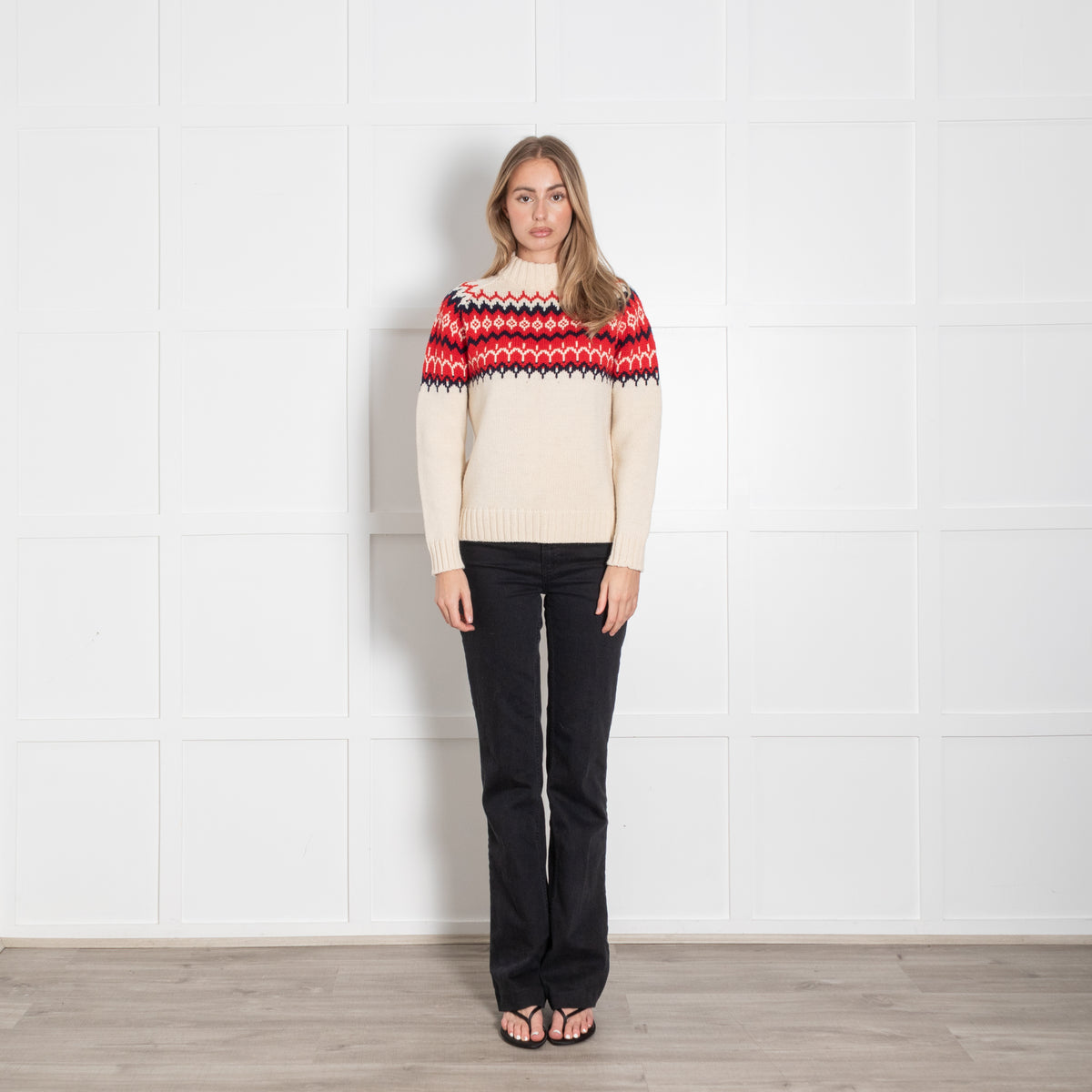 &Daughter Cream, Red & Blue Fairisle Wool Jumper