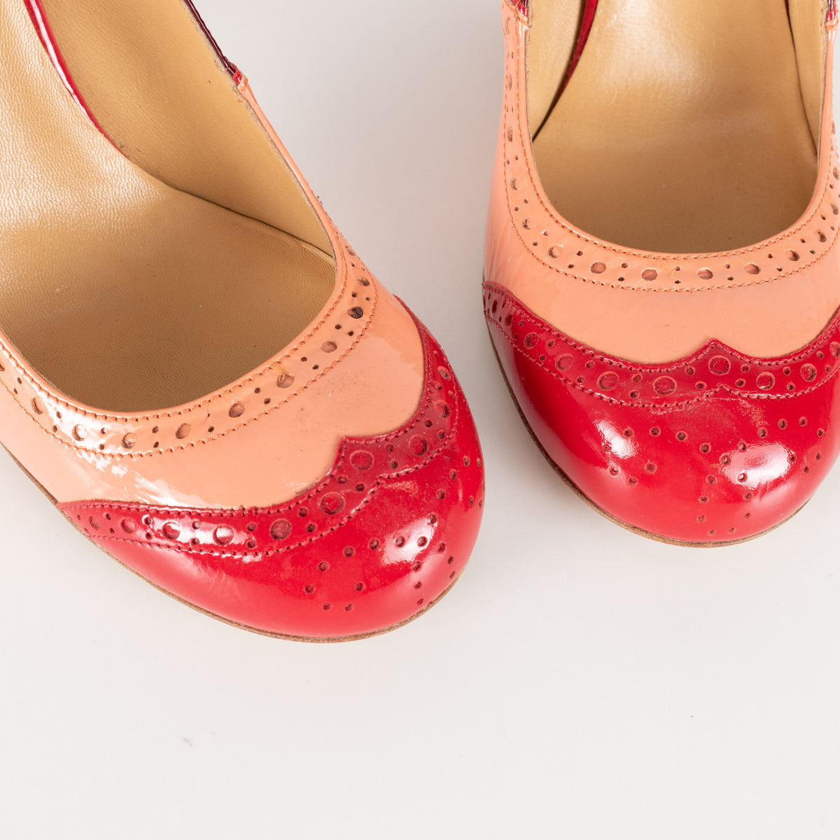 Miu Miu Pink Red Beige Painted Leather Heeled Shoes