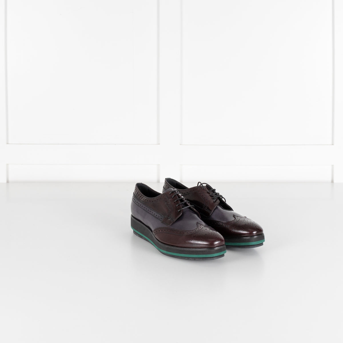 Prada Brown And Navy Brogue With Rubber Wedge