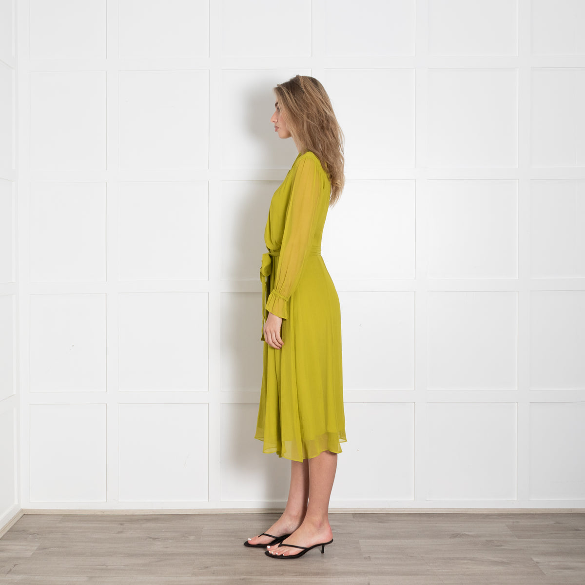The Fold Carlton Silk Charteuse Dress With Belt