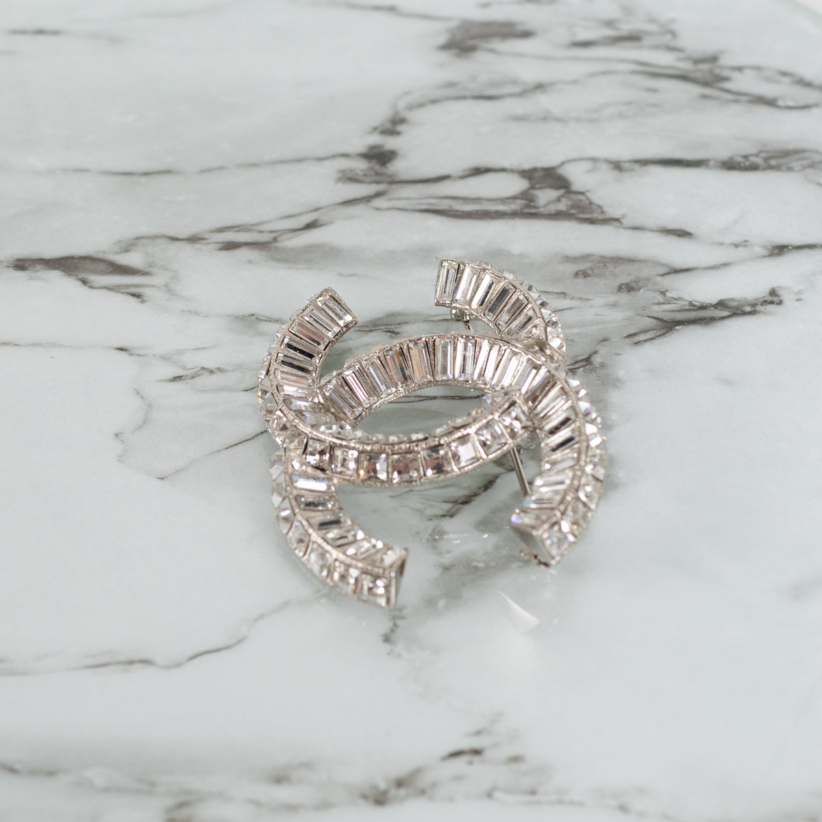 Chanel Silver Crystal CC Brooch