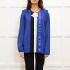 Longchamp Bright Blue Silk Blouse with Grosgrain Bib Stripe