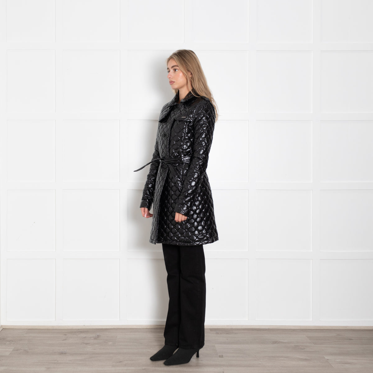 Twin-Set Simona Barbieri Black Shiny Belted A Line Puffa Coat