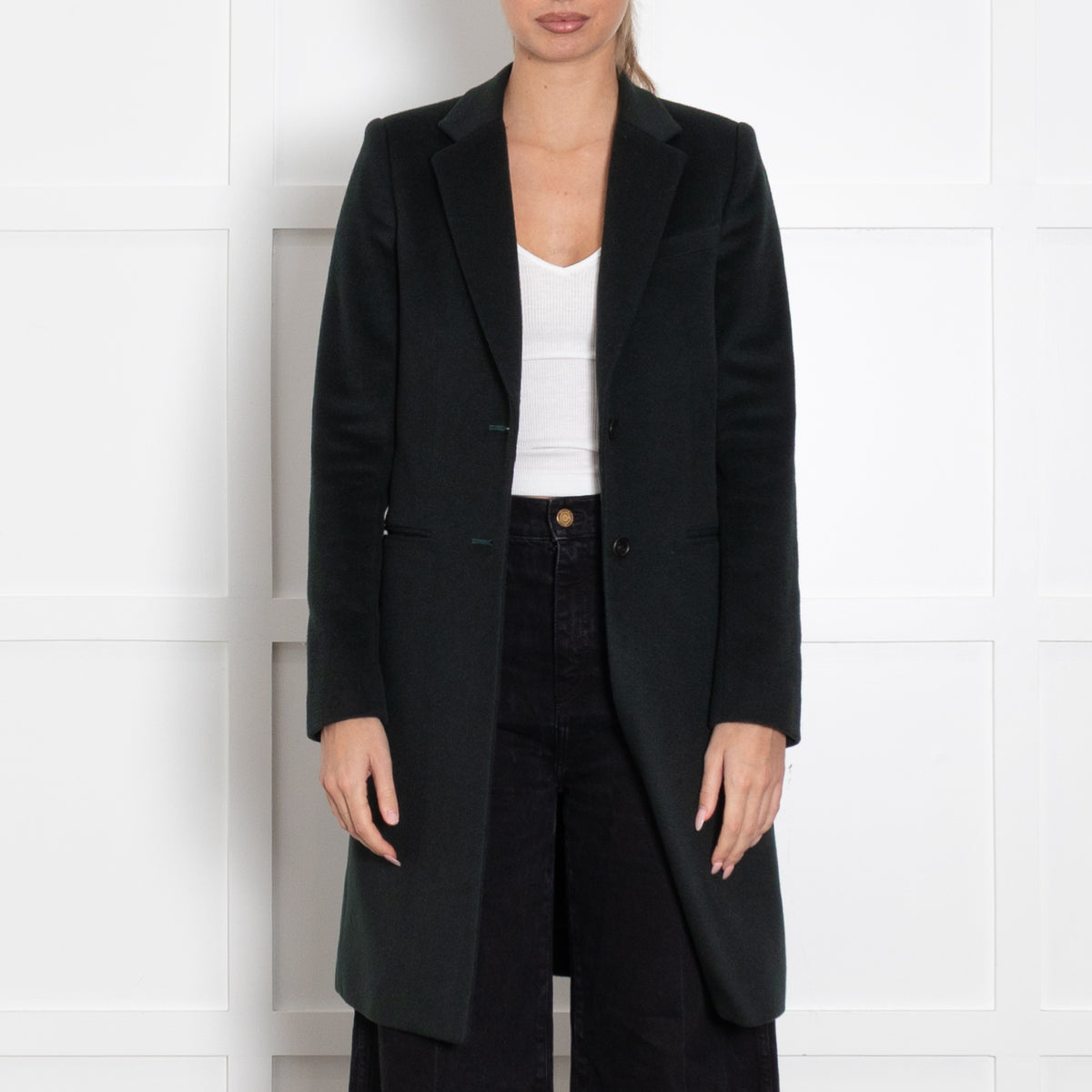 Joseph Forest Green Wool Pocket Detail Mid Length Coat