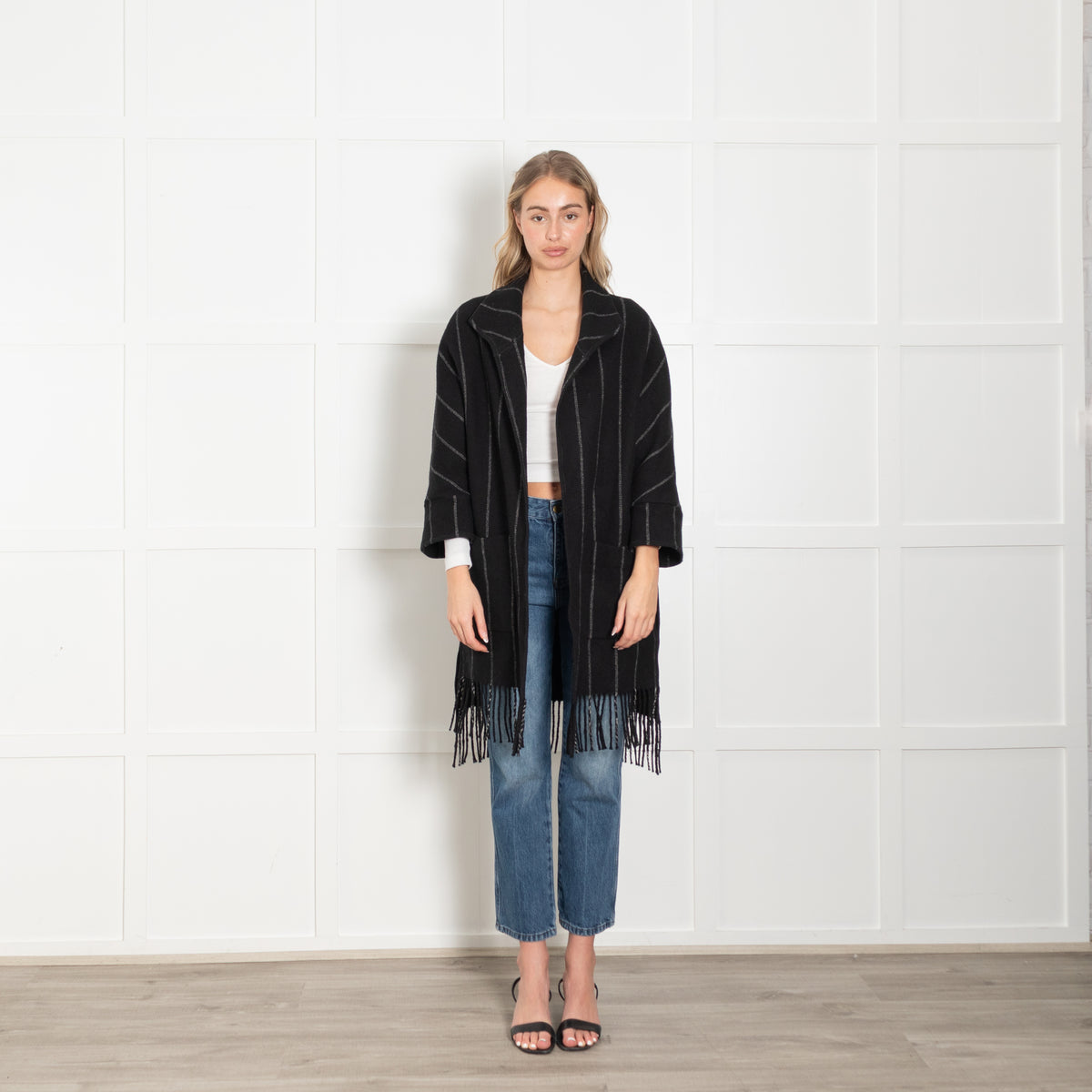 Riani Black Unlined Coat With White Pinstripe