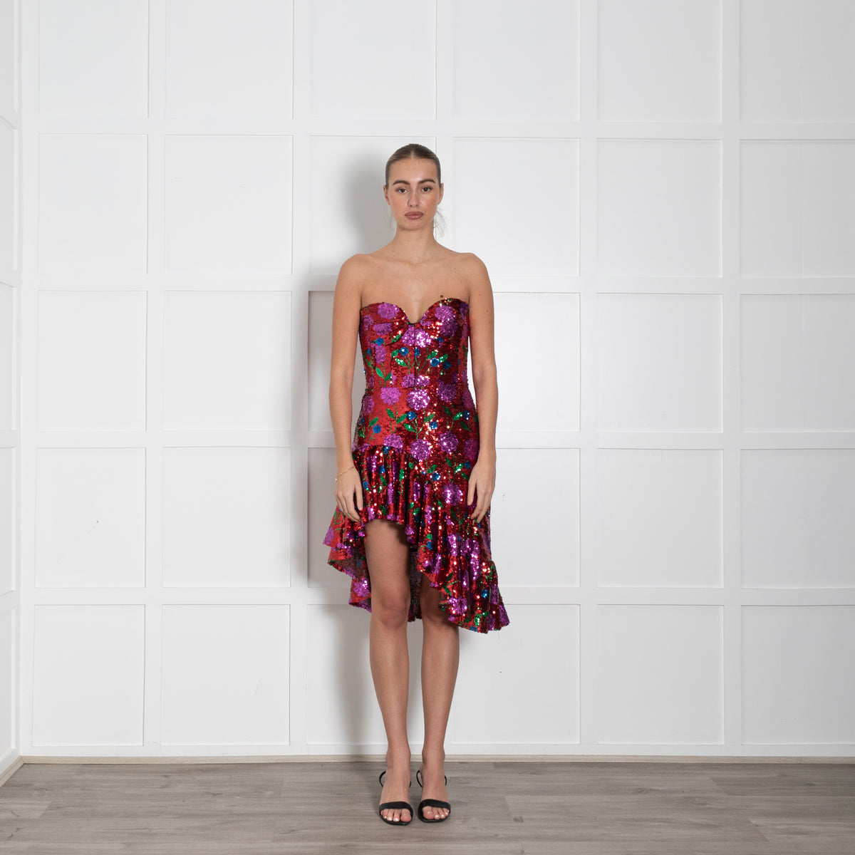 Giuseppe Di Morabito Red Multi Colour Floral Sequin Strapless Dress