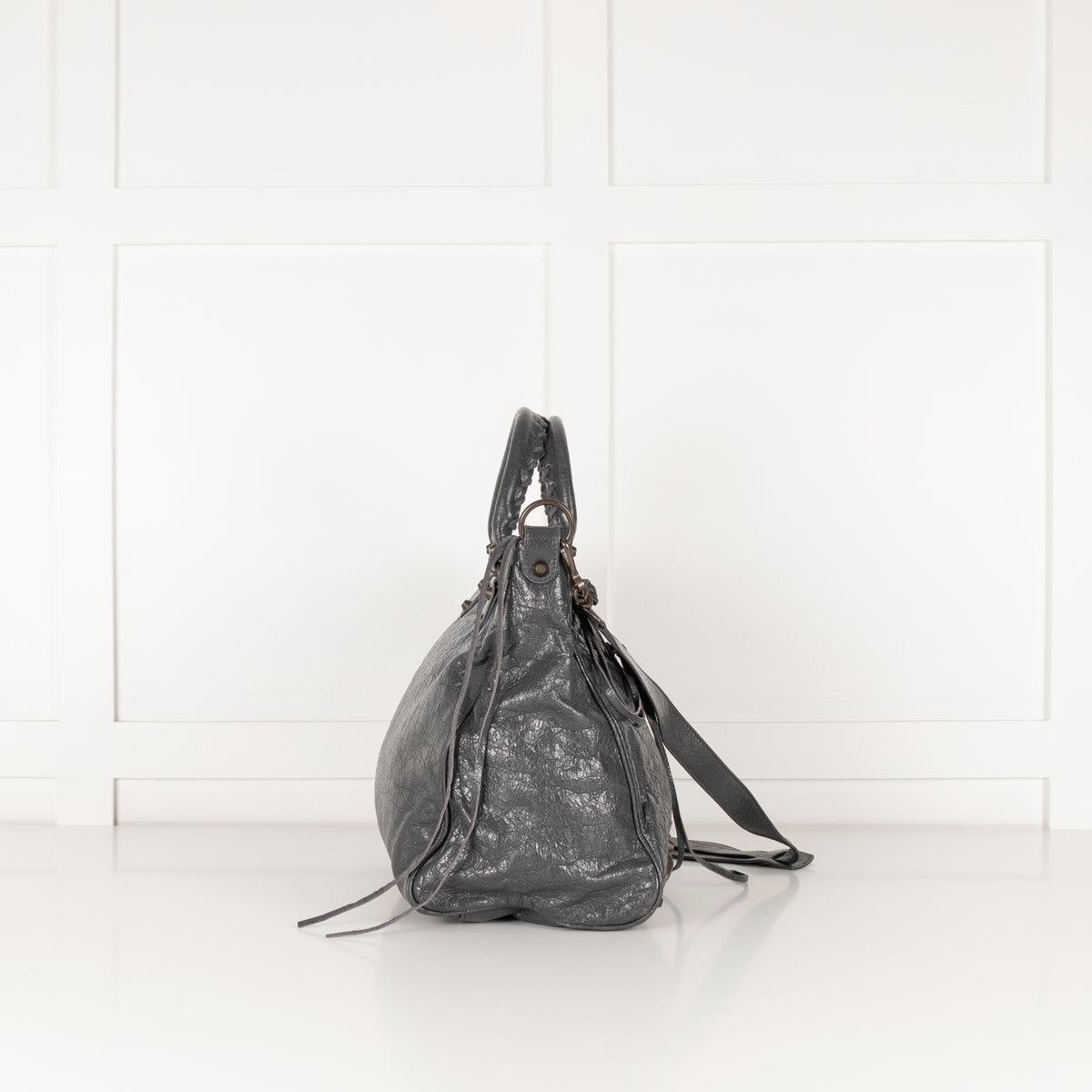 Balenciaga Grey Crushed Leather City Bag