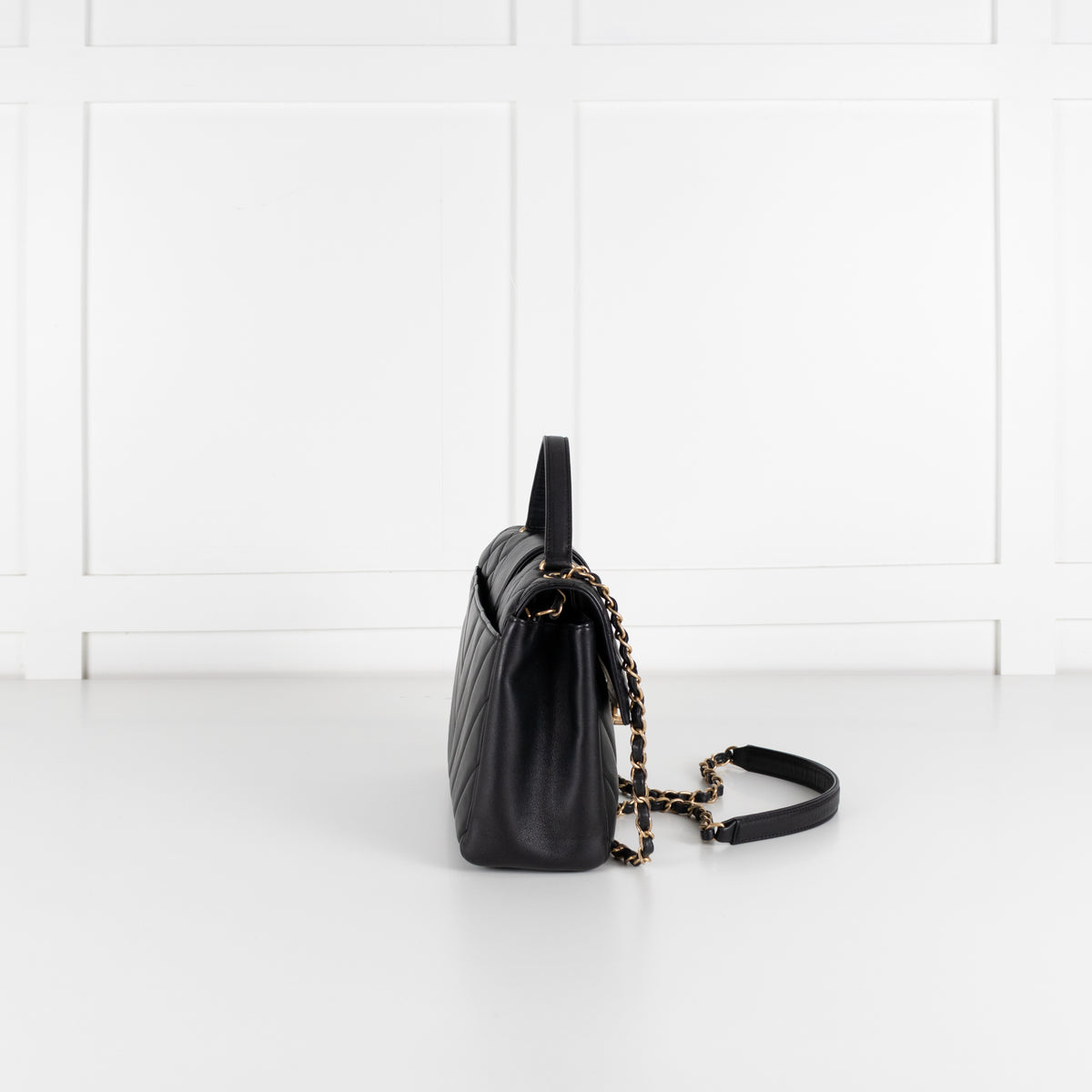 Chanel Black Lambskin Leather Top Handle Flap Bag