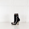 Fendi Black Cream Pearl Fabric Stripe Heeled Ankle Boots