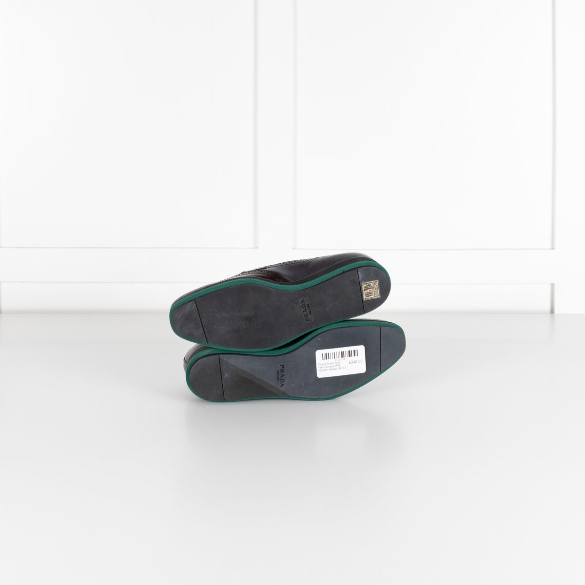 Prada Brown And Navy Brogue With Rubber Wedge