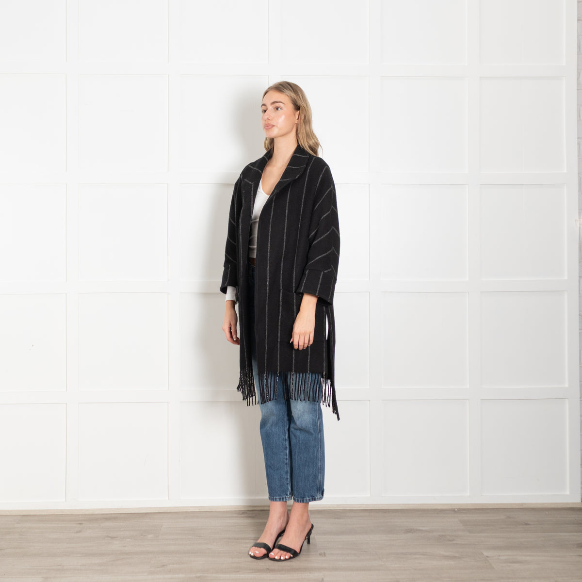 Riani Black Unlined Coat With White Pinstripe
