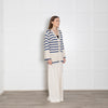 Toteme Blue and Cream Stripe Wool/ Cotton Mix Cardigan