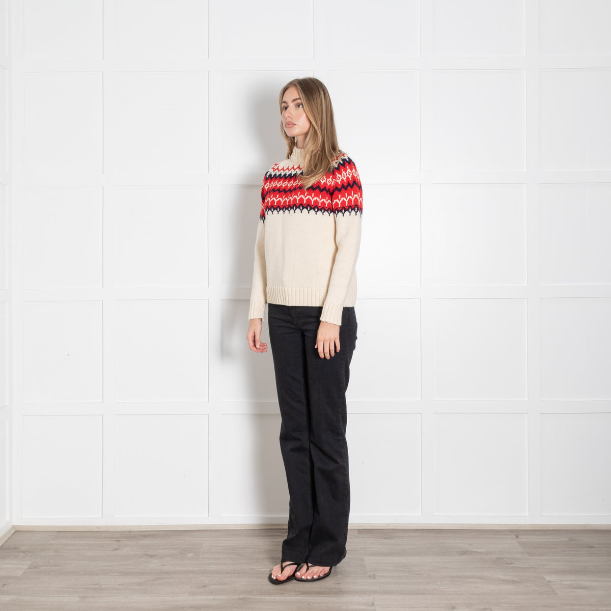 &Daughter Cream, Red & Blue Fairisle Wool Jumper