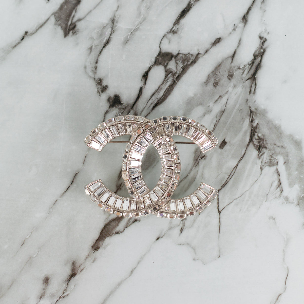 Chanel Silver Crystal CC Brooch