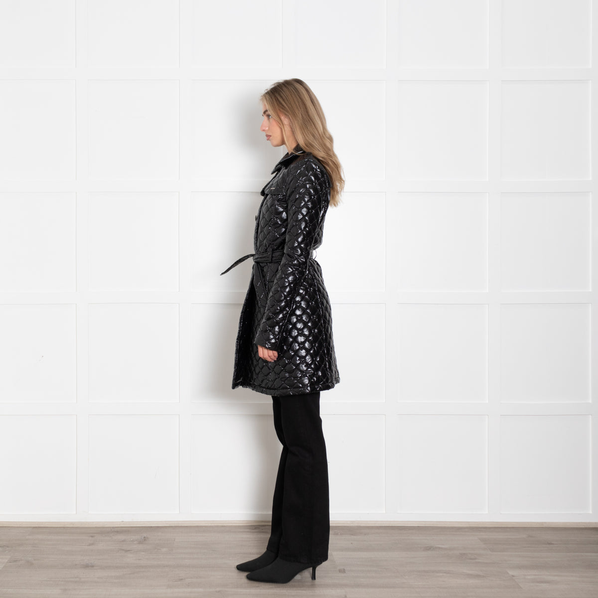 Twin-Set Simona Barbieri Black Shiny Belted A Line Puffa Coat