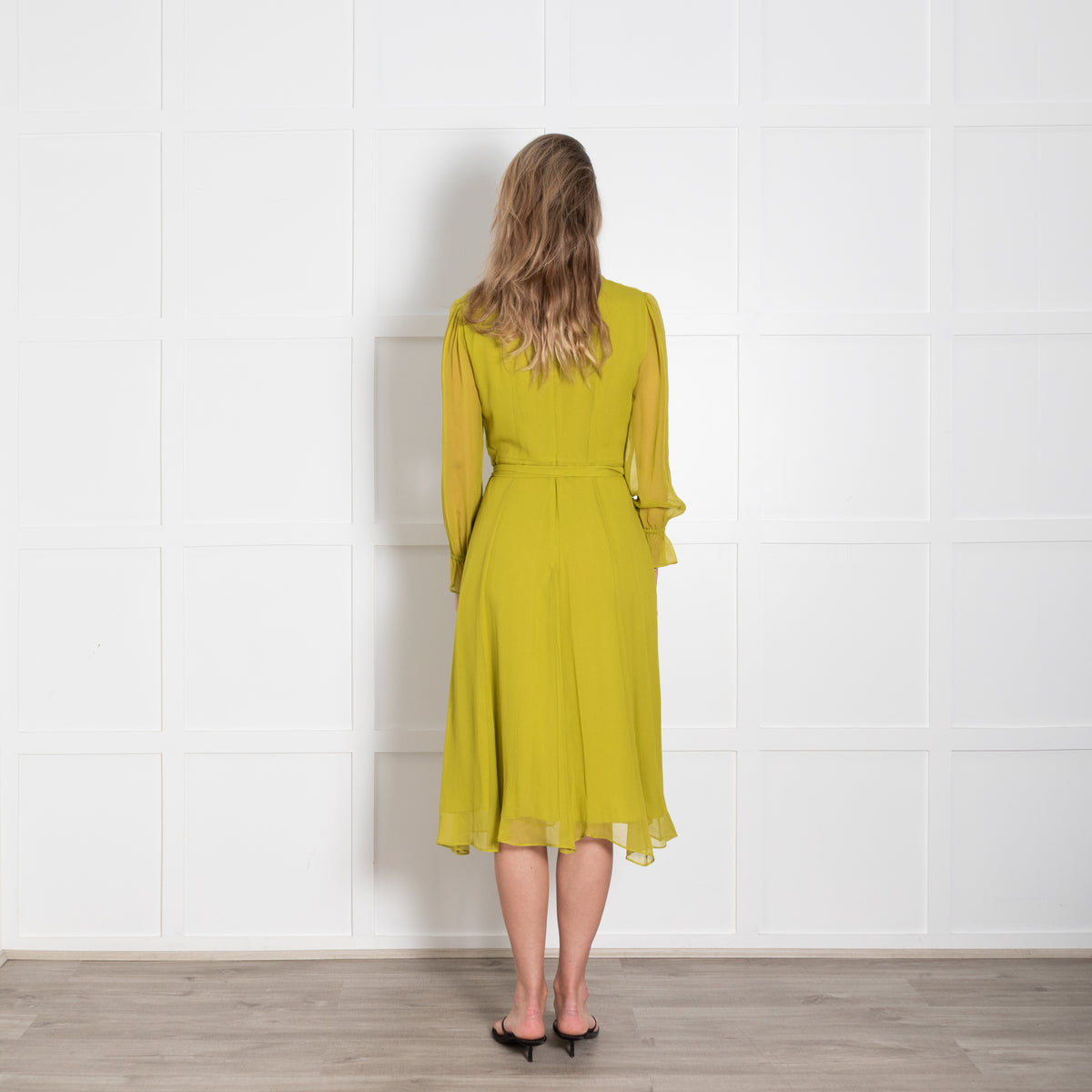 The Fold Carlton Silk Charteuse Dress With Belt