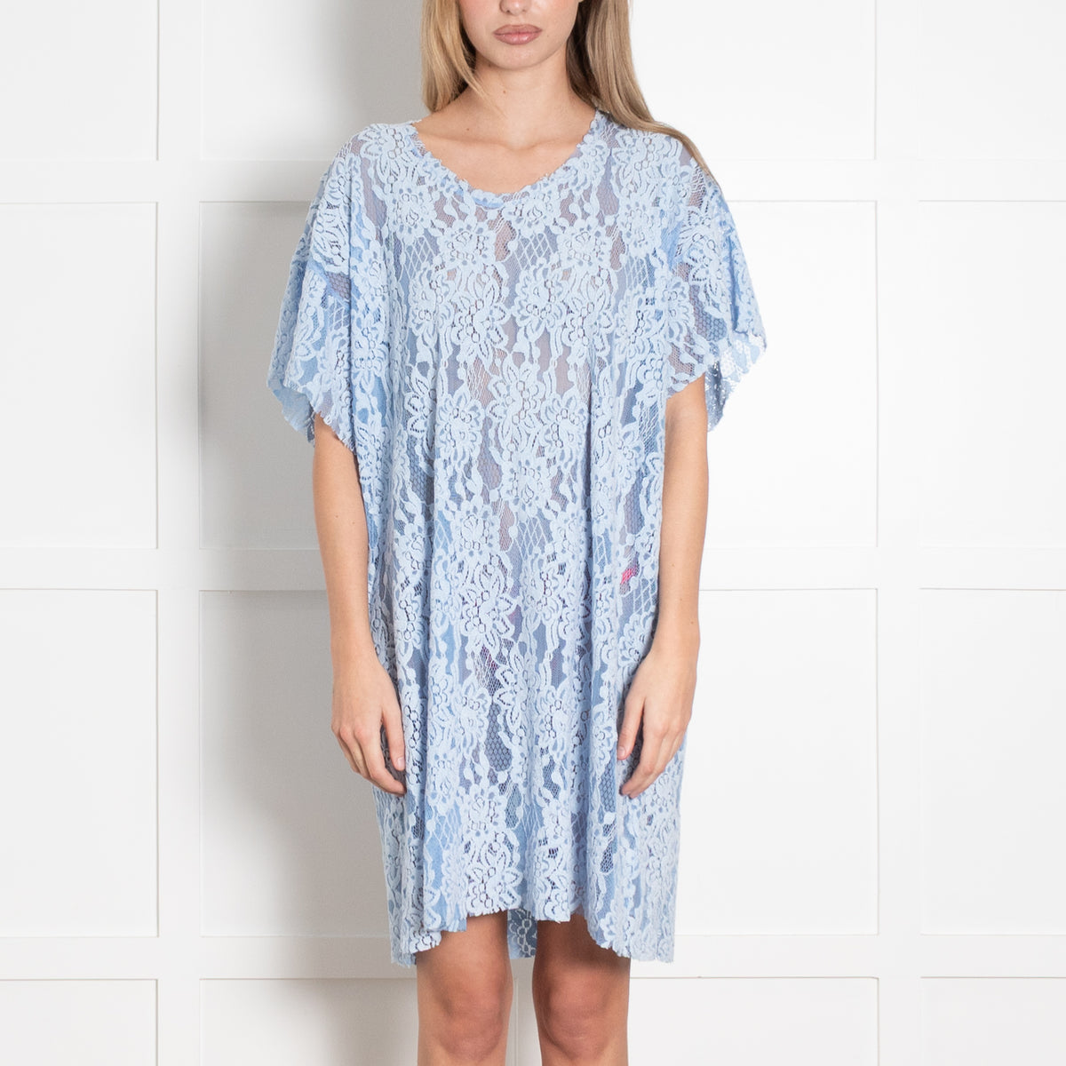 MM6 Maison Margiela Blue Chenille Lace Short Sleeve Dress