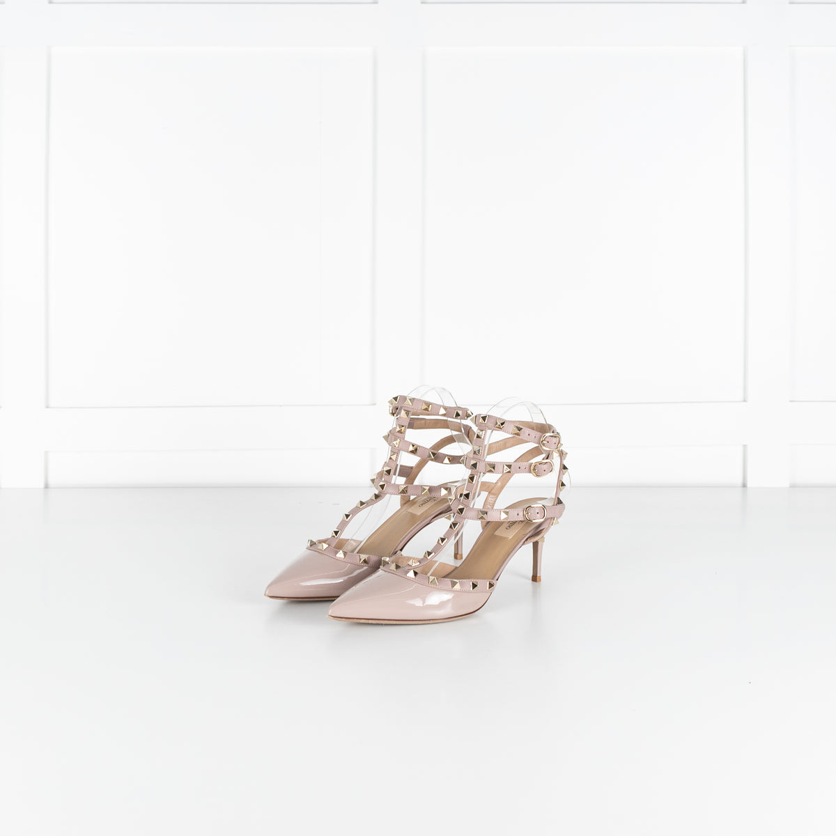 Valentino Garavani Nude Patent Rockstud Ankle Strap Shoes
