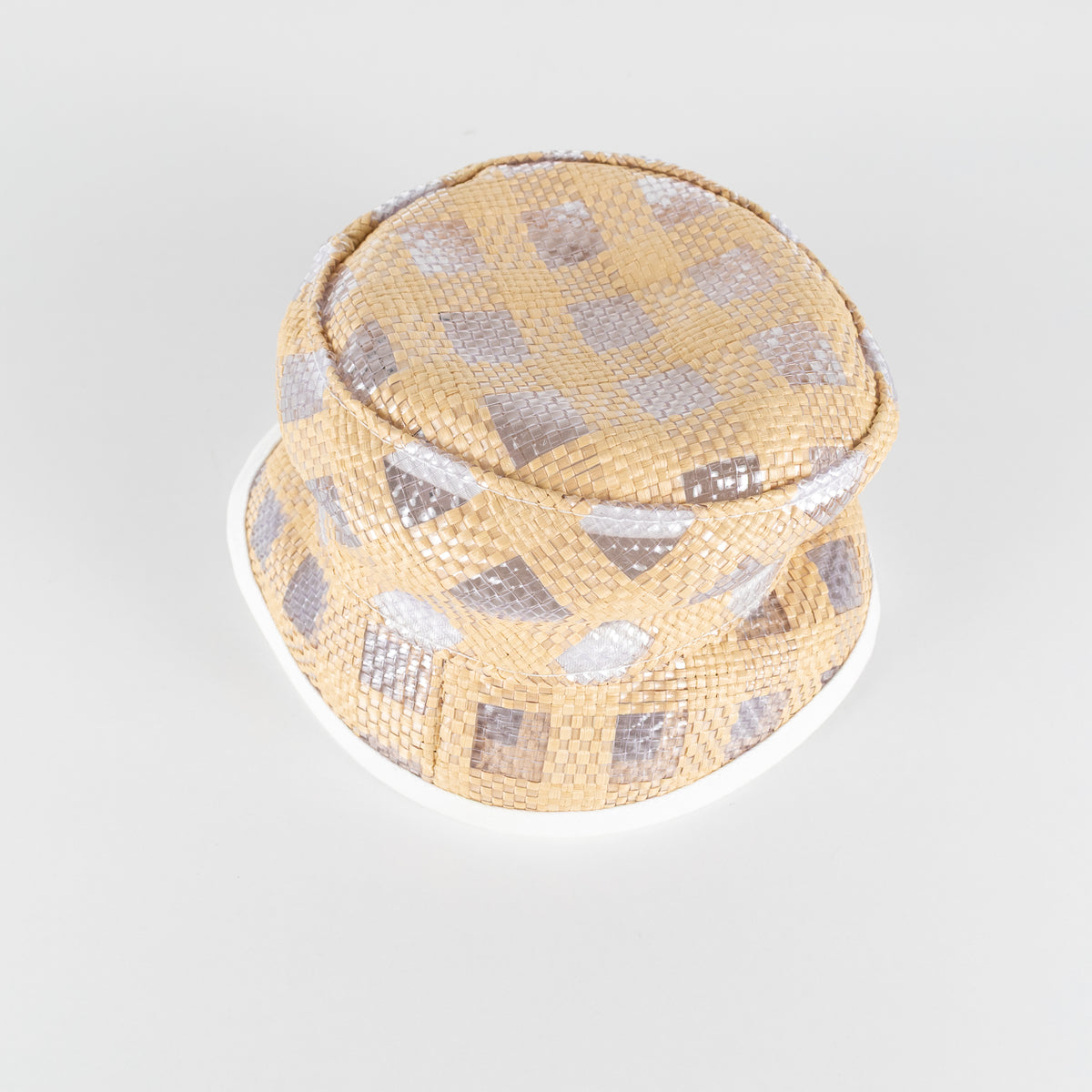 Maison Michel Paris Beige White Semi-Transparent Woven Bucket Hat