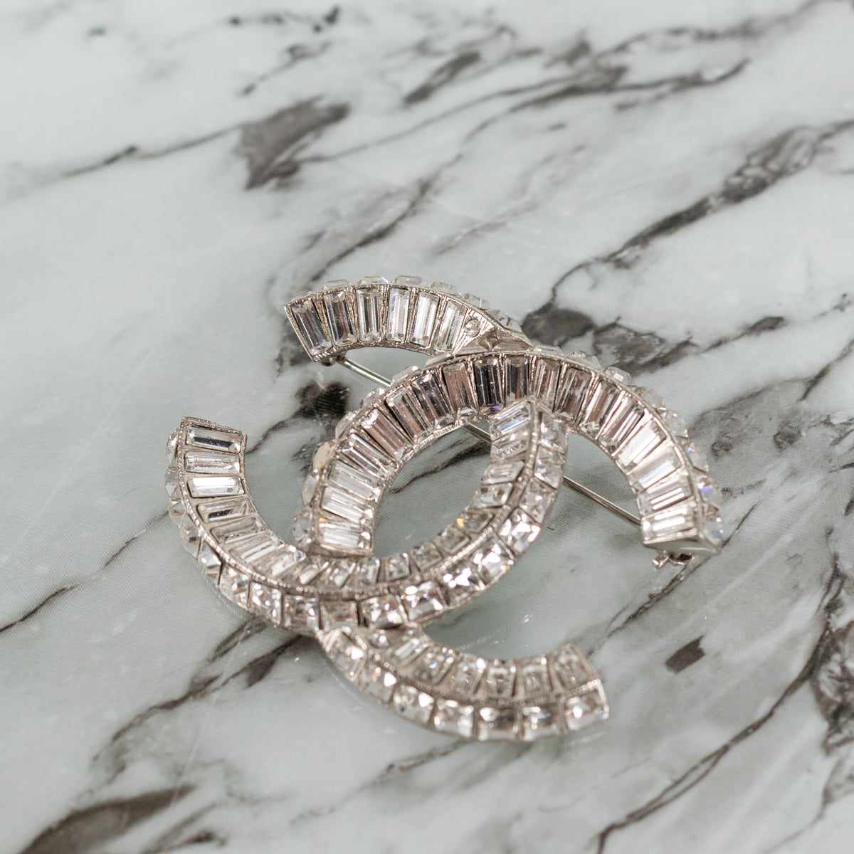 Chanel Silver Crystal CC Brooch