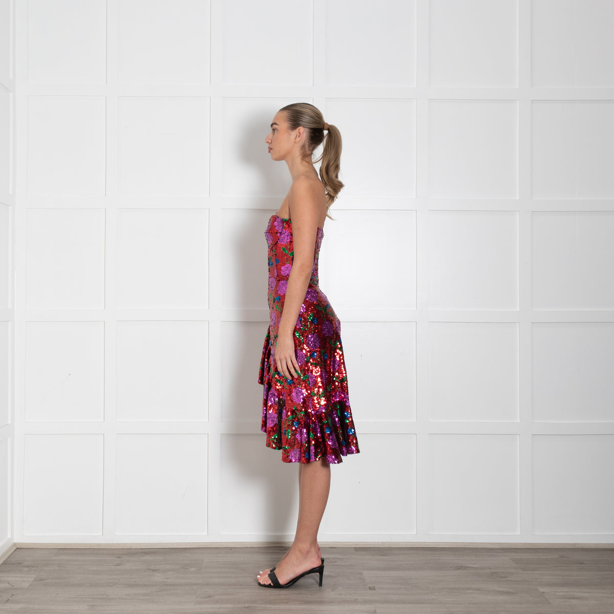 Giuseppe Di Morabito Red Multi Colour Floral Sequin Strapless Dress