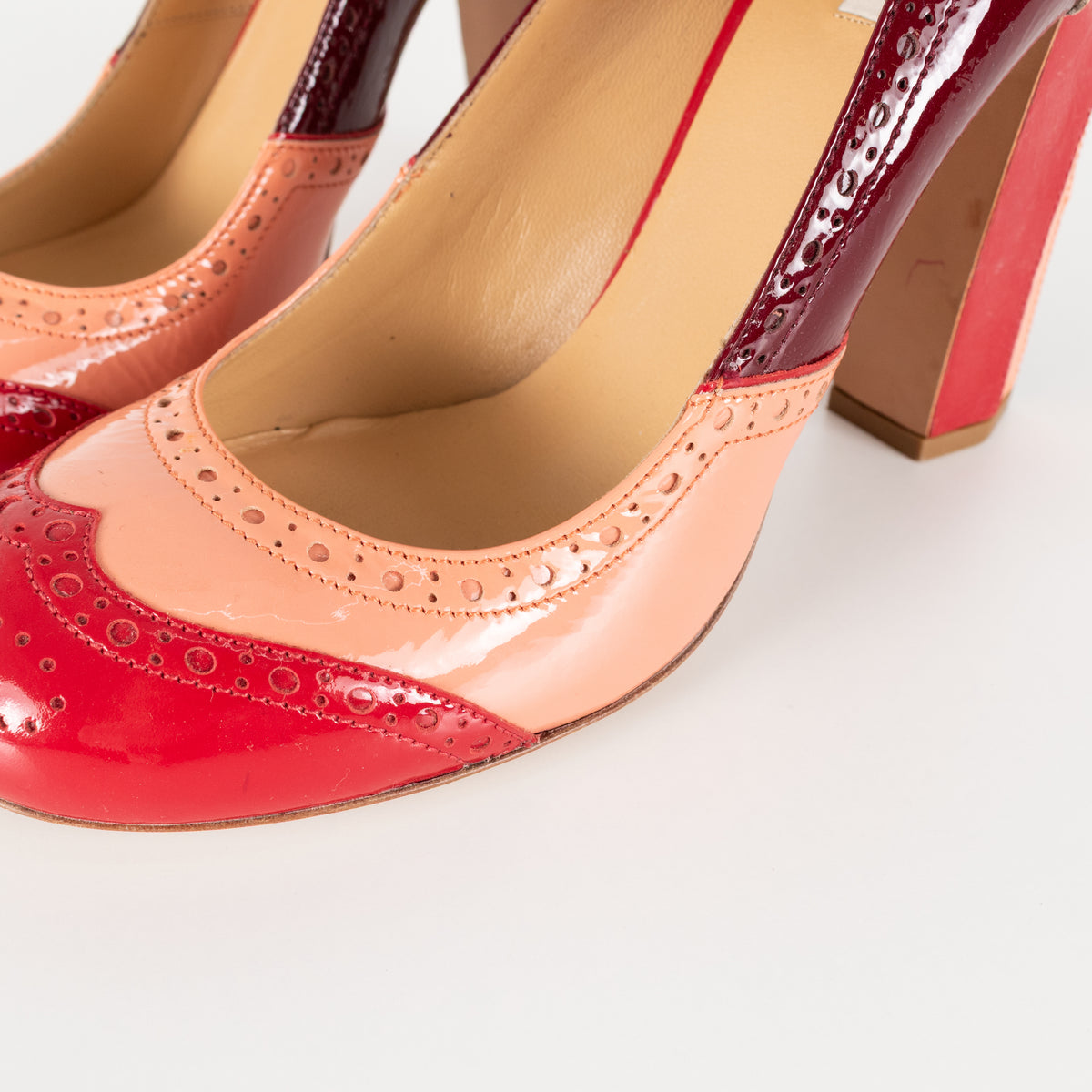 Miu Miu Pink Red Beige Painted Leather Heeled Shoes