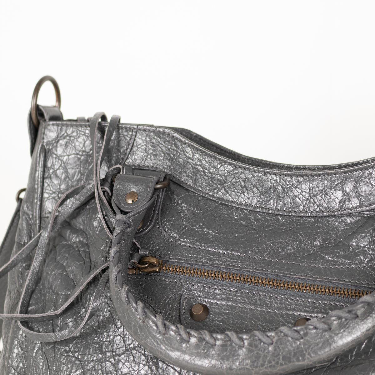 Balenciaga Grey Crushed Leather City Bag
