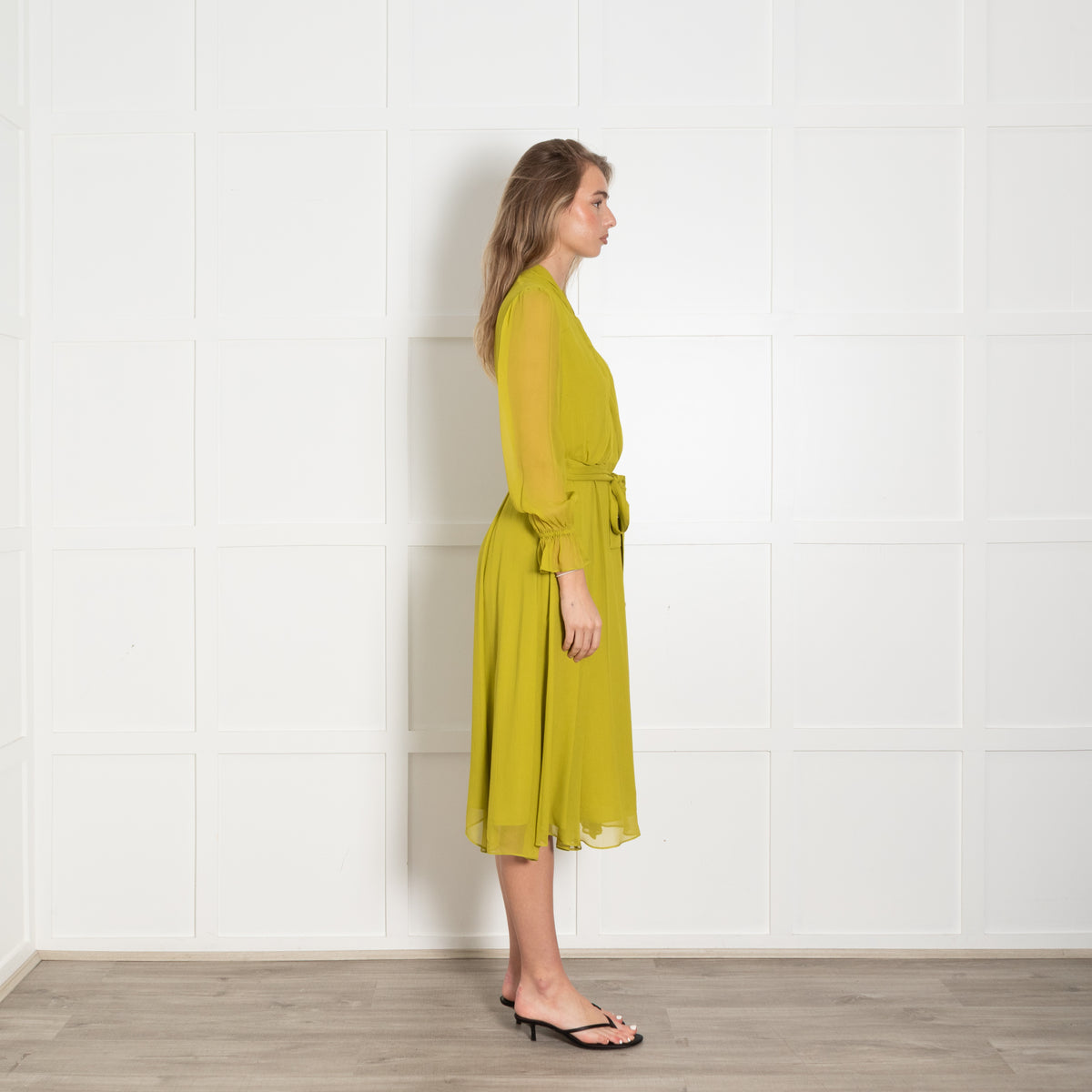 The Fold Carlton Silk Charteuse Dress With Belt