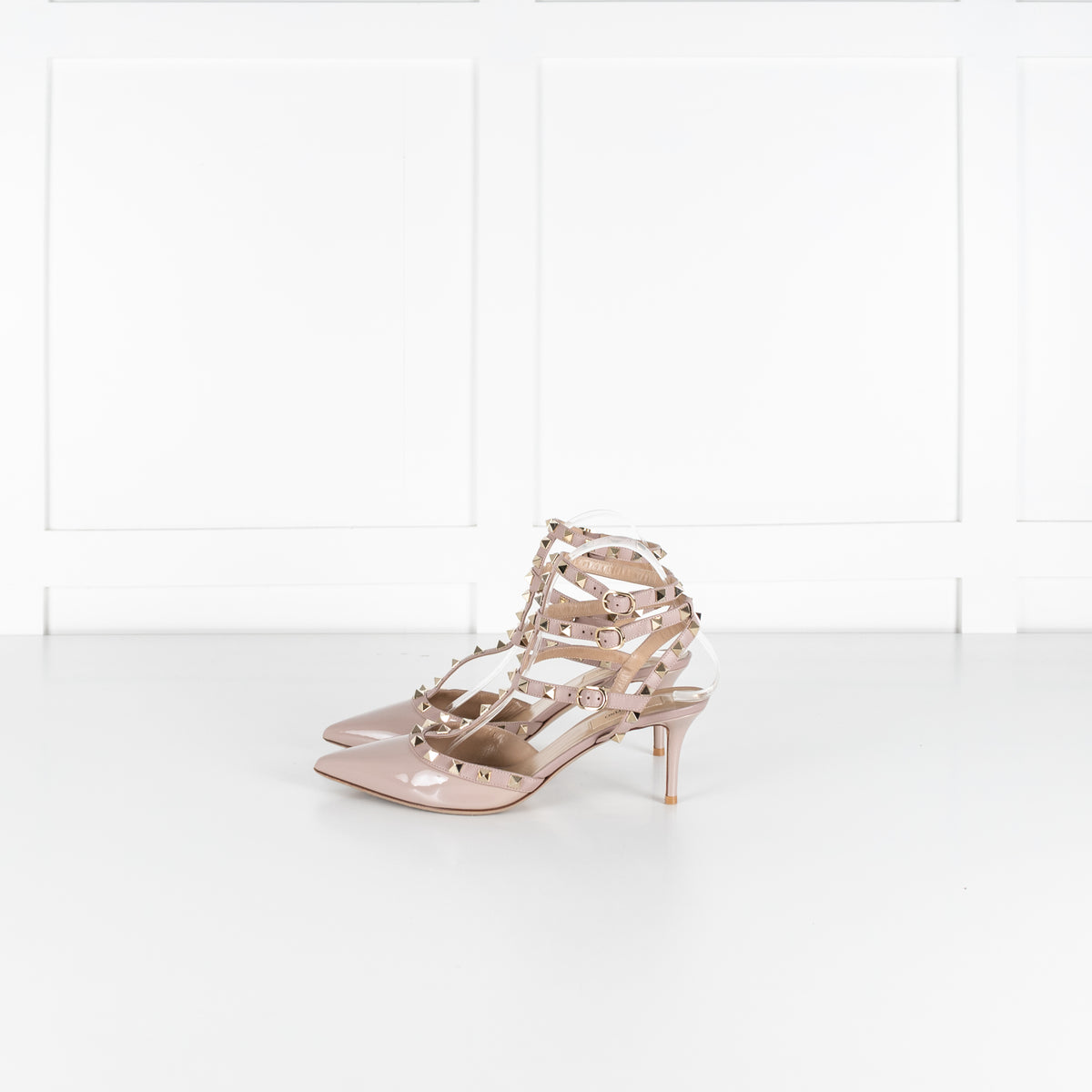 Valentino Garavani Nude Patent Rockstud Ankle Strap Shoes