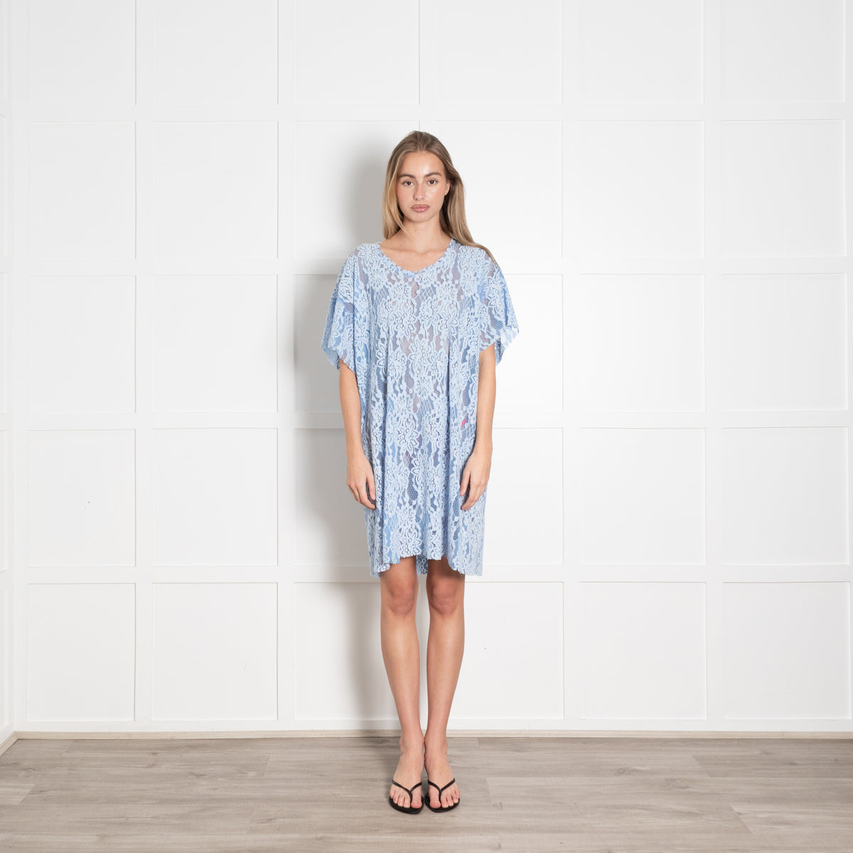 MM6 Maison Margiela Blue Chenille Lace Short Sleeve Dress