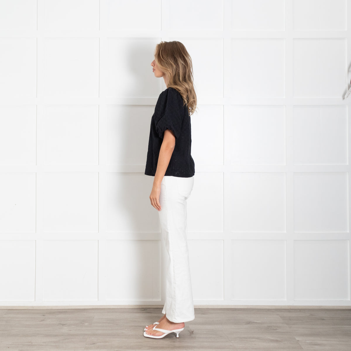 Grace & Mila Navy Broderie Anglais Puff Sleeve Blouse