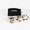 Chanel Cream Faux Pearl Black Bead Diamante CC Long Necklace