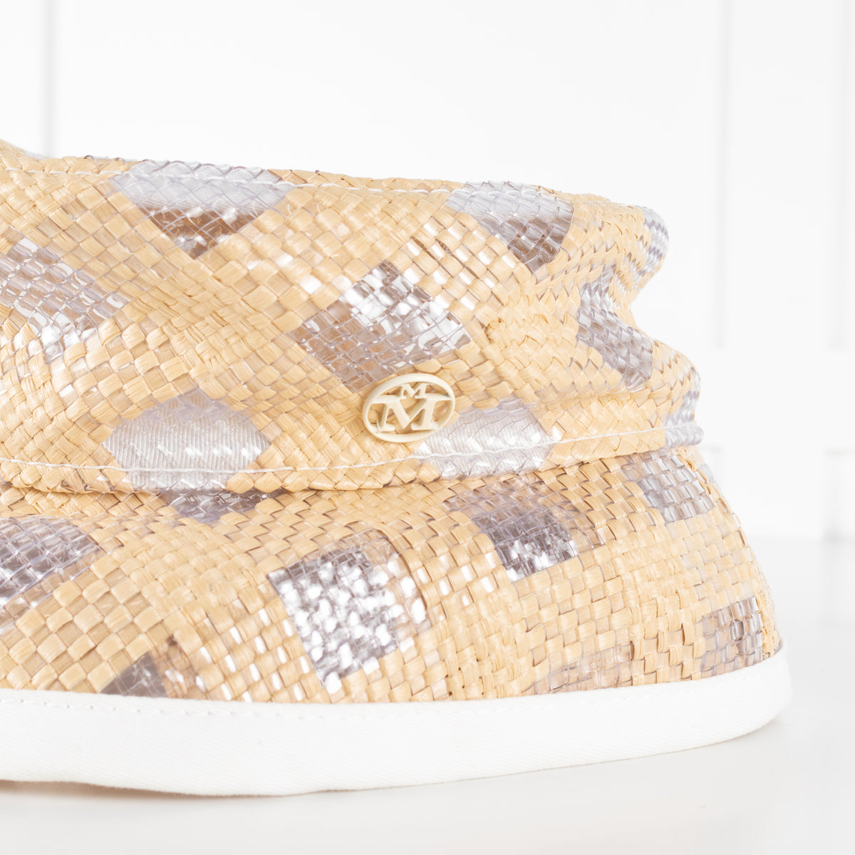 Maison Michel Paris Beige White Semi-Transparent Woven Bucket Hat