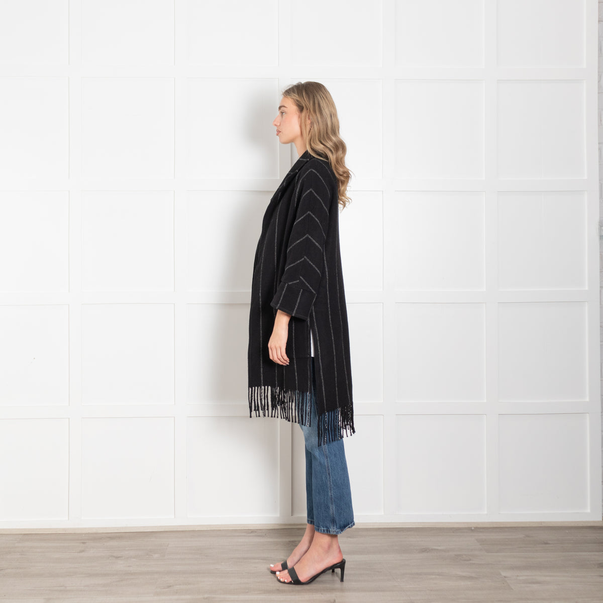 Riani Black Unlined Coat With White Pinstripe
