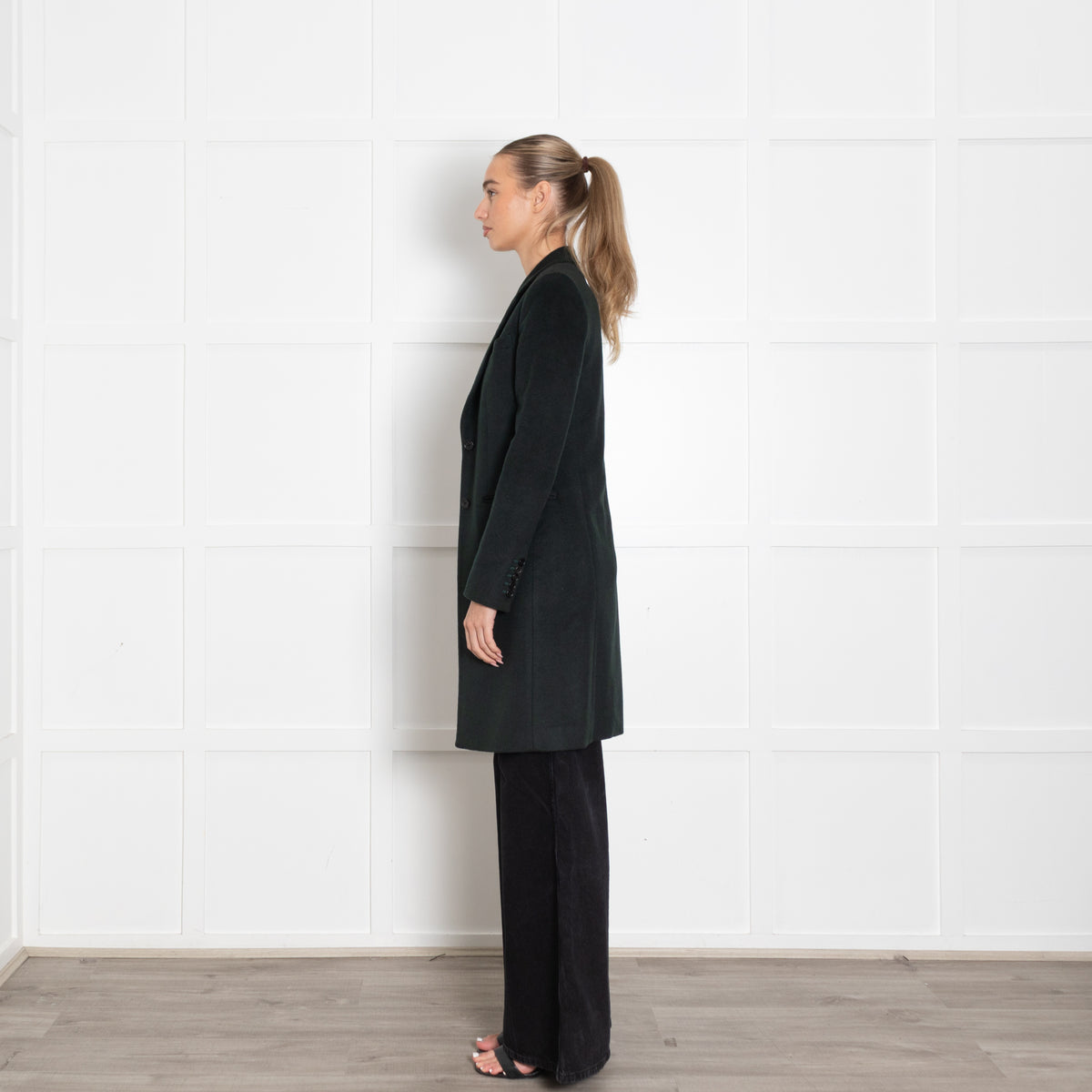 Joseph Forest Green Wool Pocket Detail Mid Length Coat