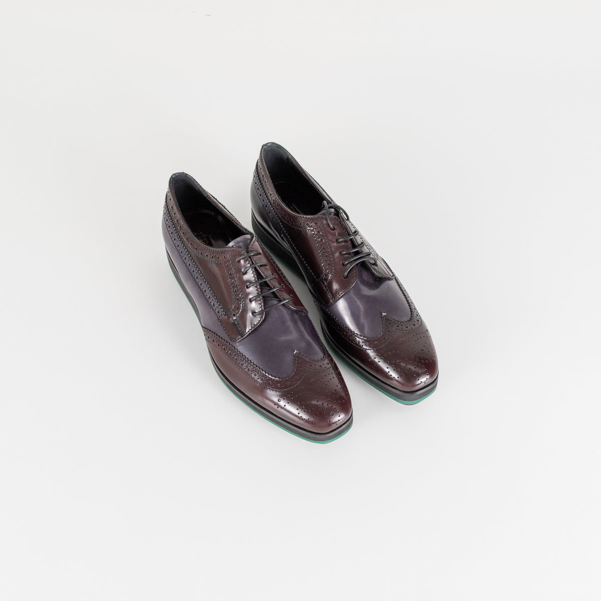 Prada Brown And Navy Brogue With Rubber Wedge