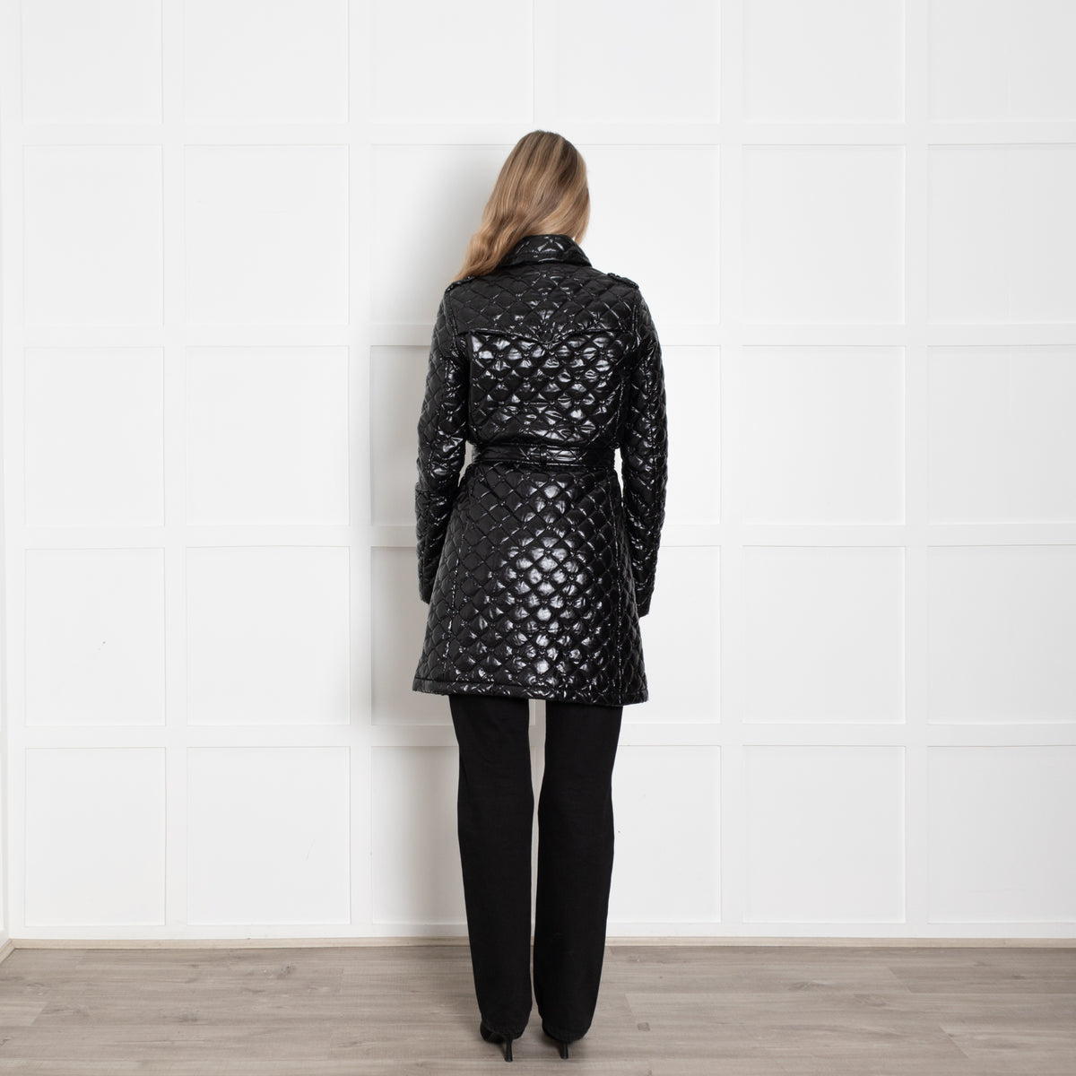 Twin-Set Simona Barbieri Black Shiny Belted A Line Puffa Coat