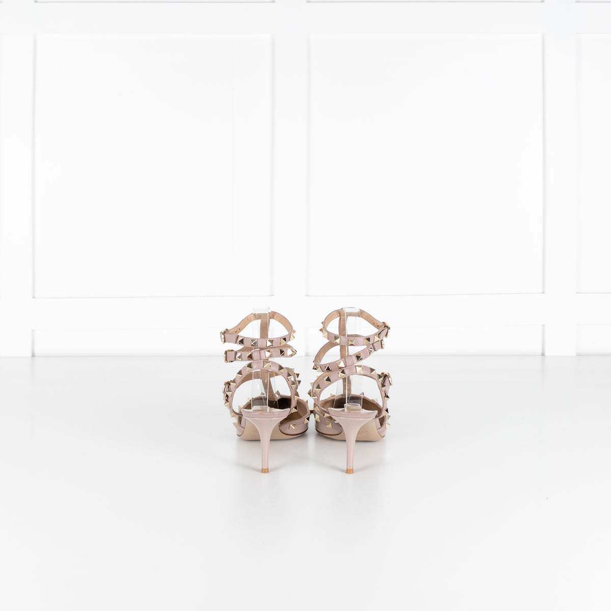 Valentino Garavani Nude Patent Rockstud Ankle Strap Shoes