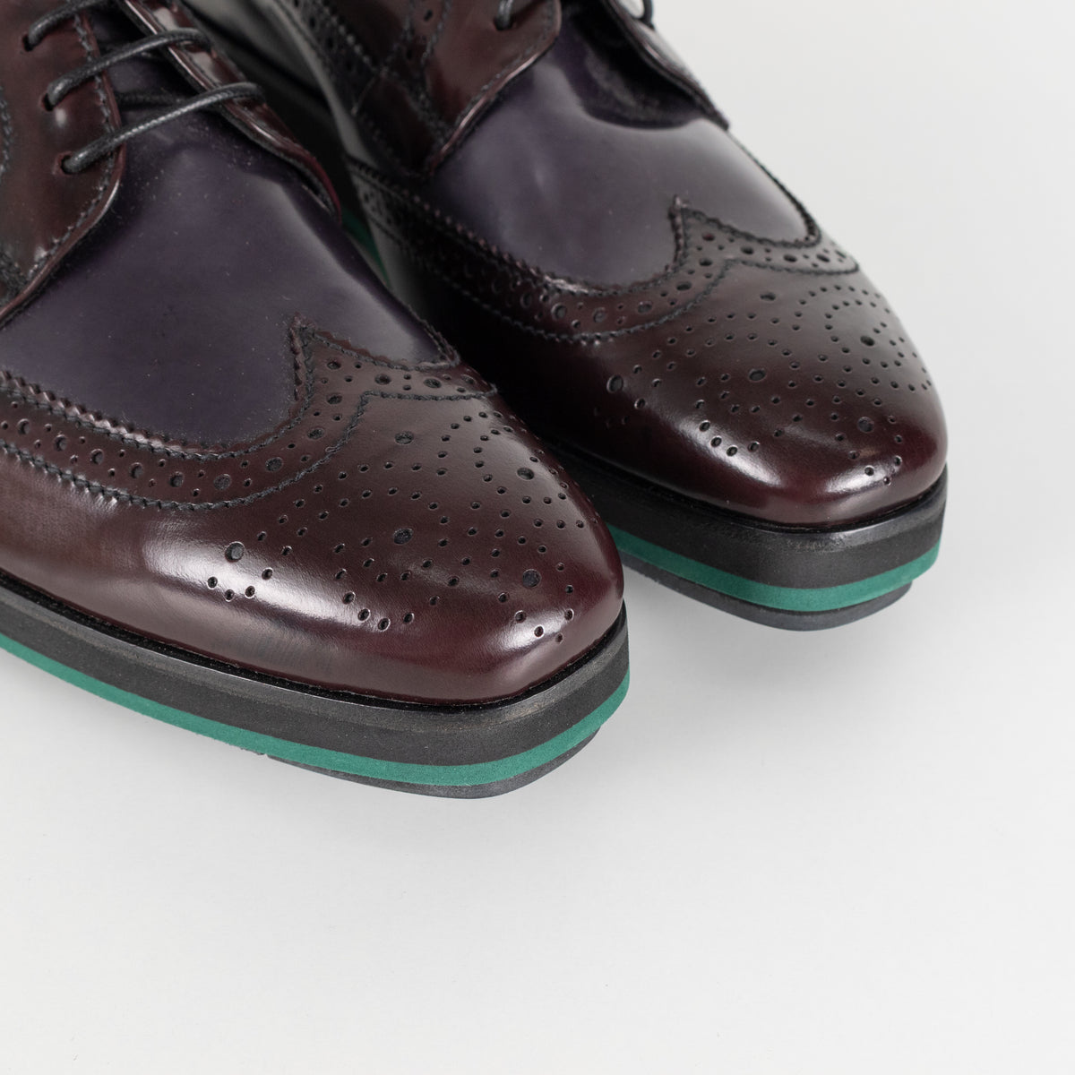 Prada Brown And Navy Brogue With Rubber Wedge