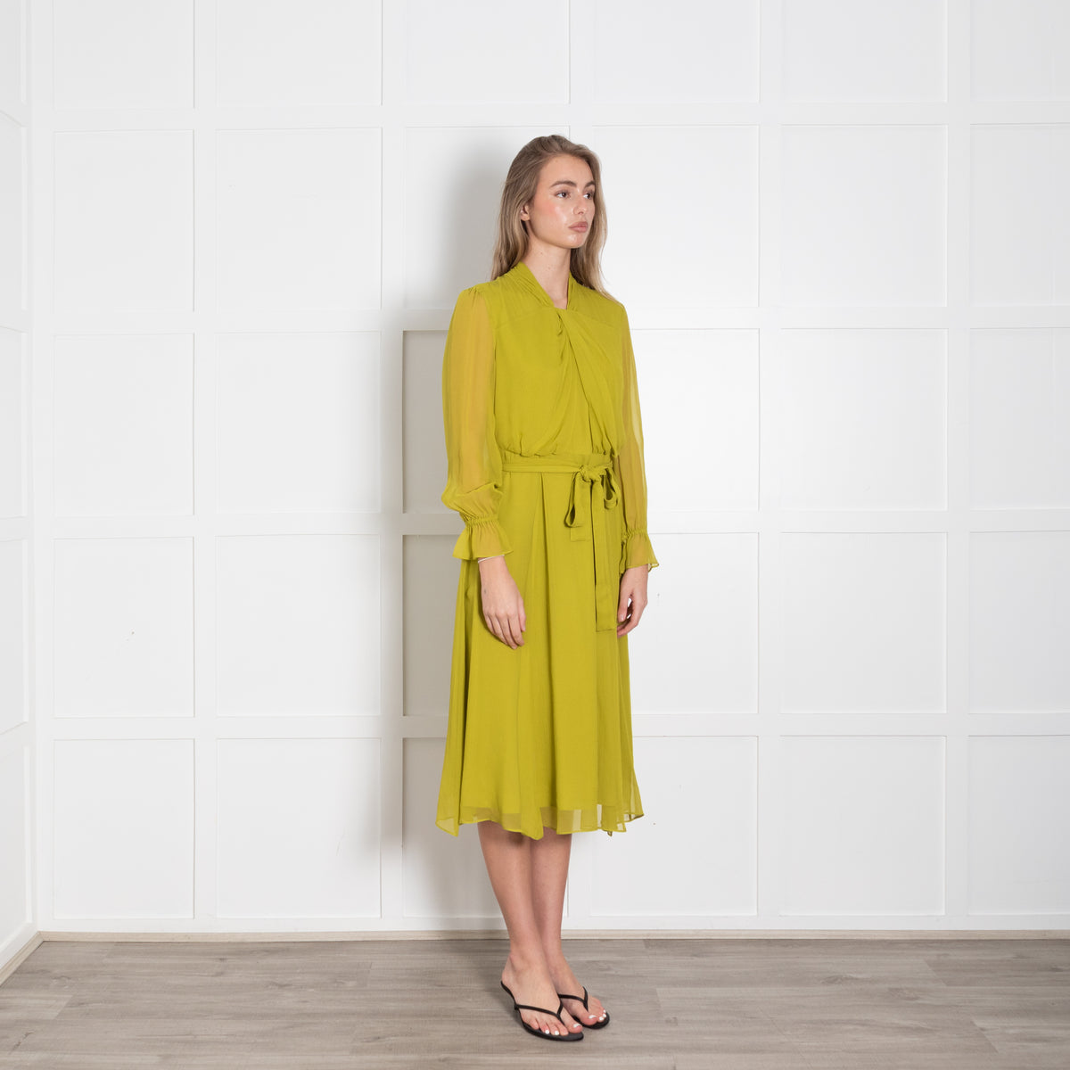 The Fold Carlton Silk Charteuse Dress With Belt