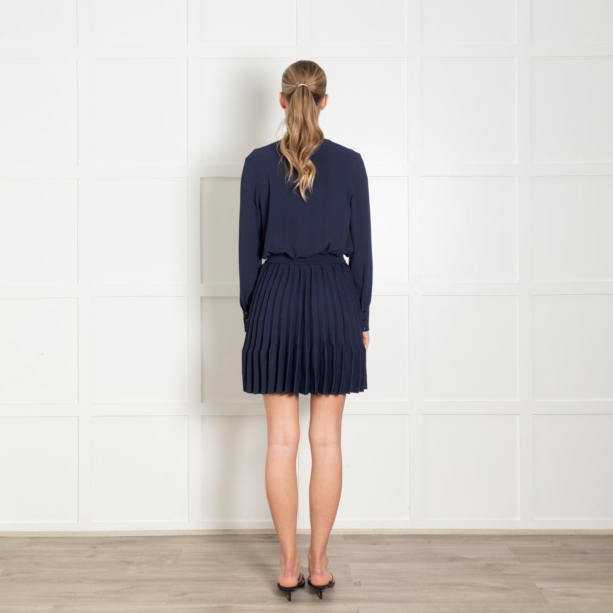 Maje Blue Pleated Bottom Neck Tie Short Dress