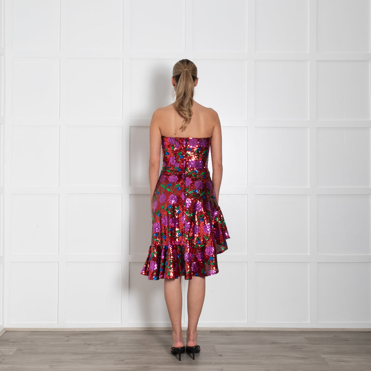 Giuseppe Di Morabito Red Multi Colour Floral Sequin Strapless Dress