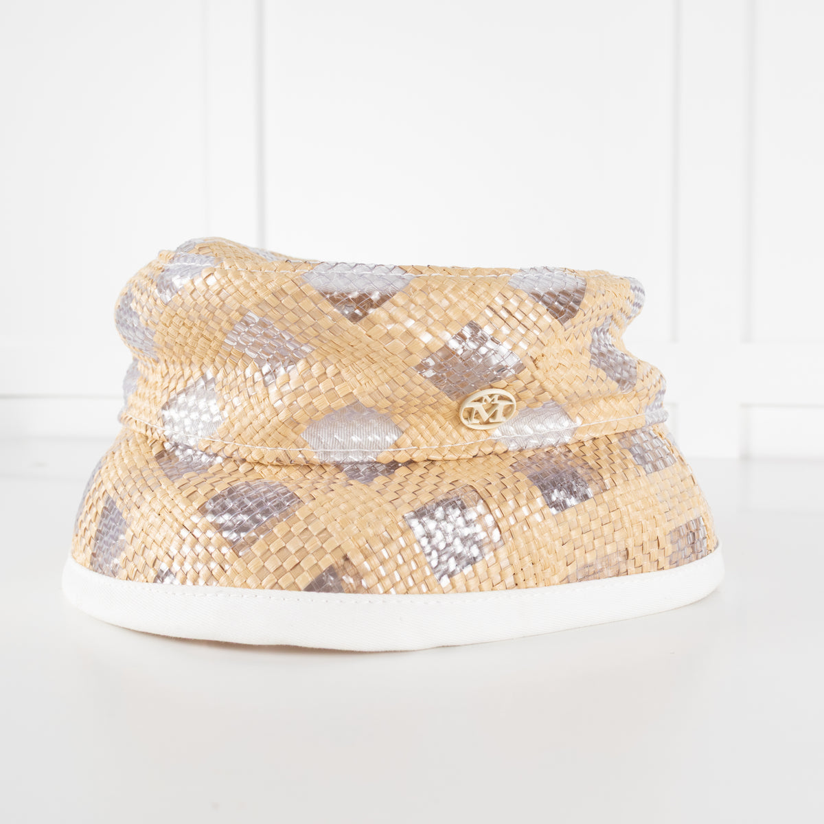 Maison Michel Paris Beige White Semi-Transparent Woven Bucket Hat