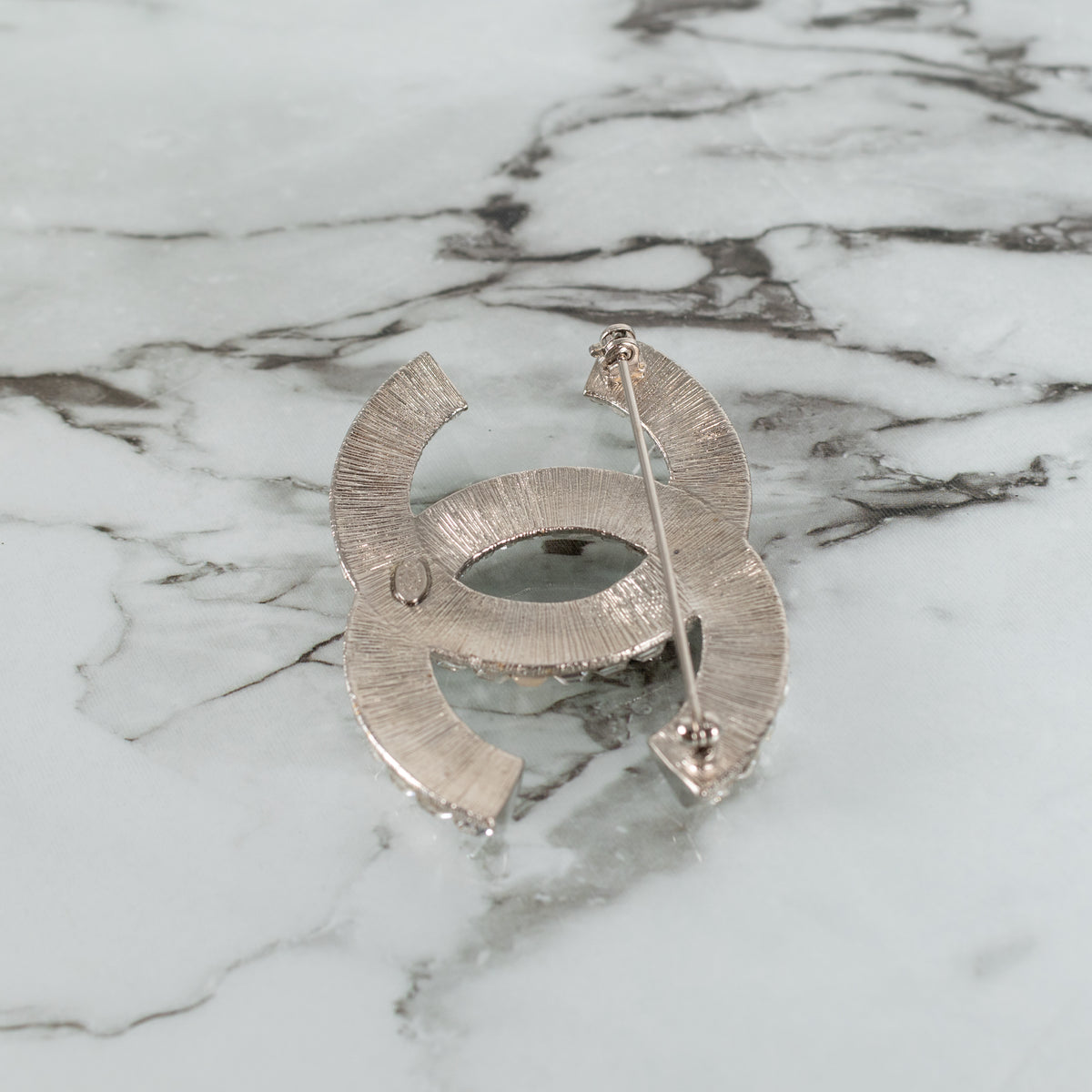Chanel Silver Crystal CC Brooch