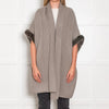 N.Peal Taupe Grey Cashmere Rabbit Fur Trim Sleeveless Cardigan