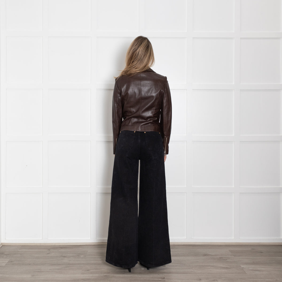 Joseph Brown Moc Croc Leather Biker Jacket