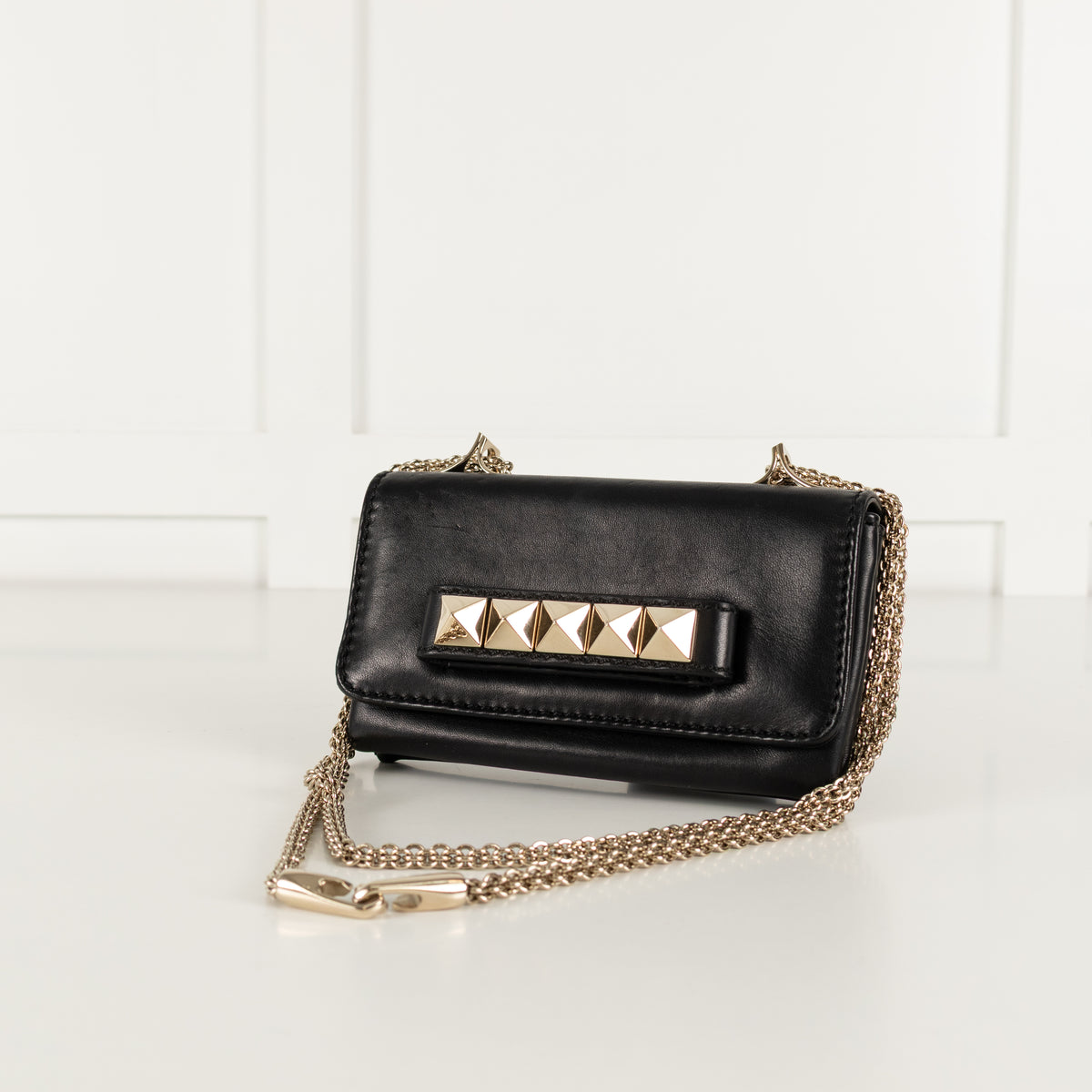 Valentino Black And Gold Rockstud  Va Va Voom Bag